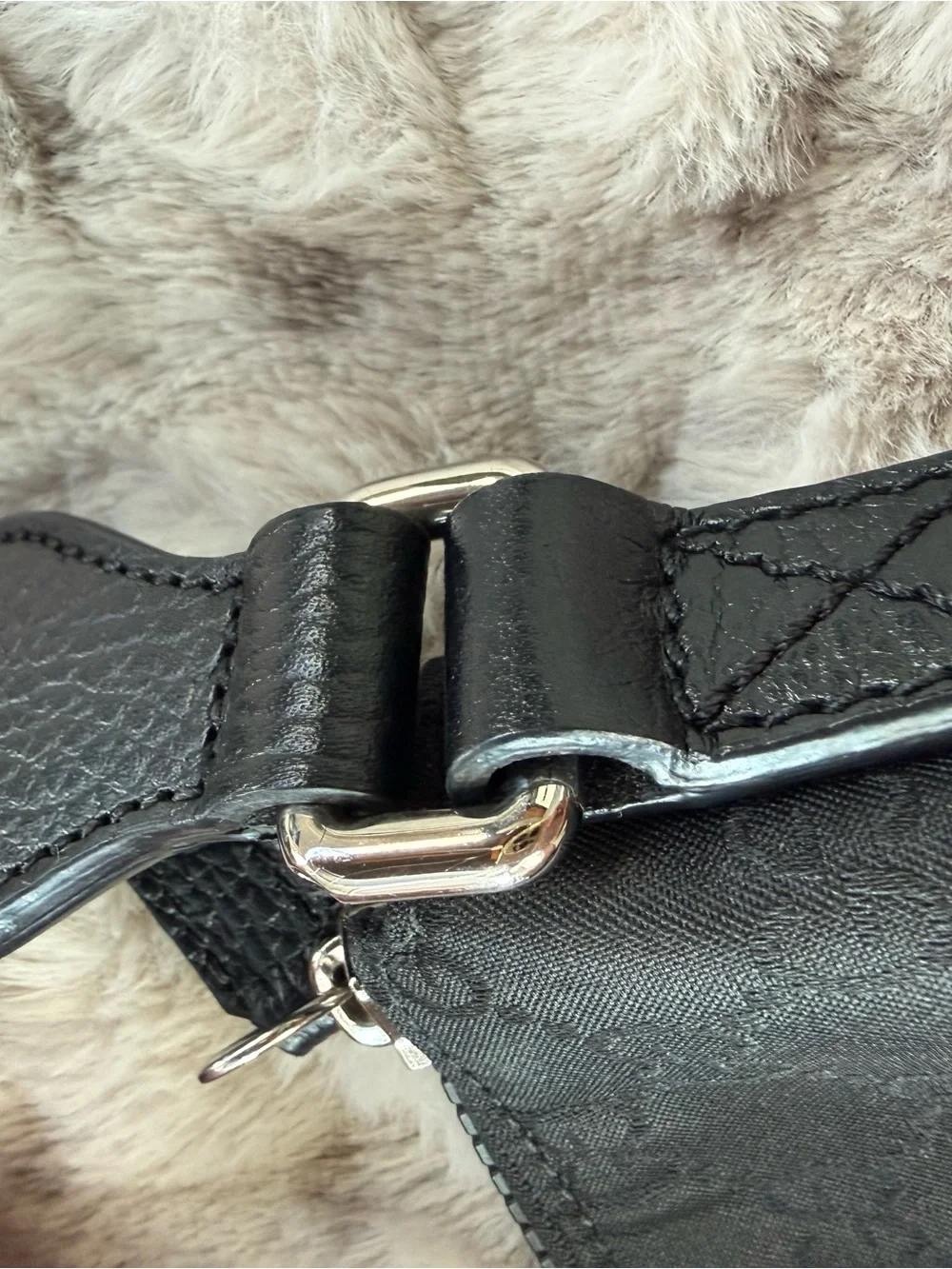 Authentic Gucci Black GG Nylon Flat Messenger Crossbody Bag | Leather Trim